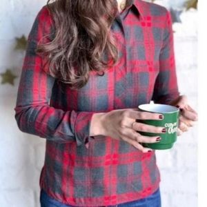 Cabi Cunningham Red & Gray Plaid Longsleeve Button Front Top Style # 3587 Small